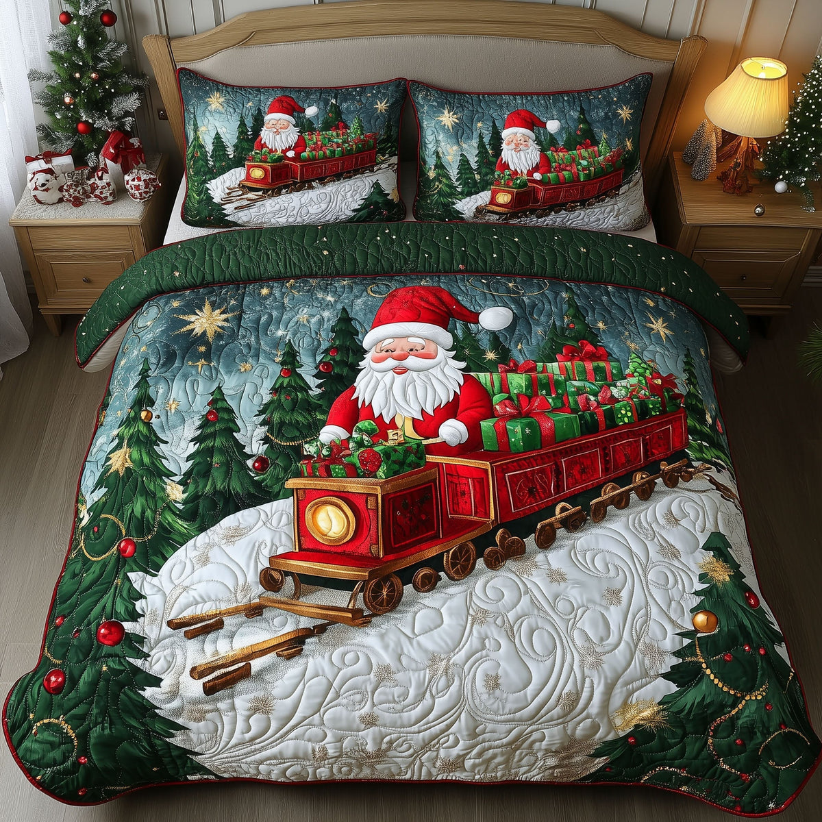 Holiday Railways -Piece Quilted Bedding Set VTQ-Myprintsy