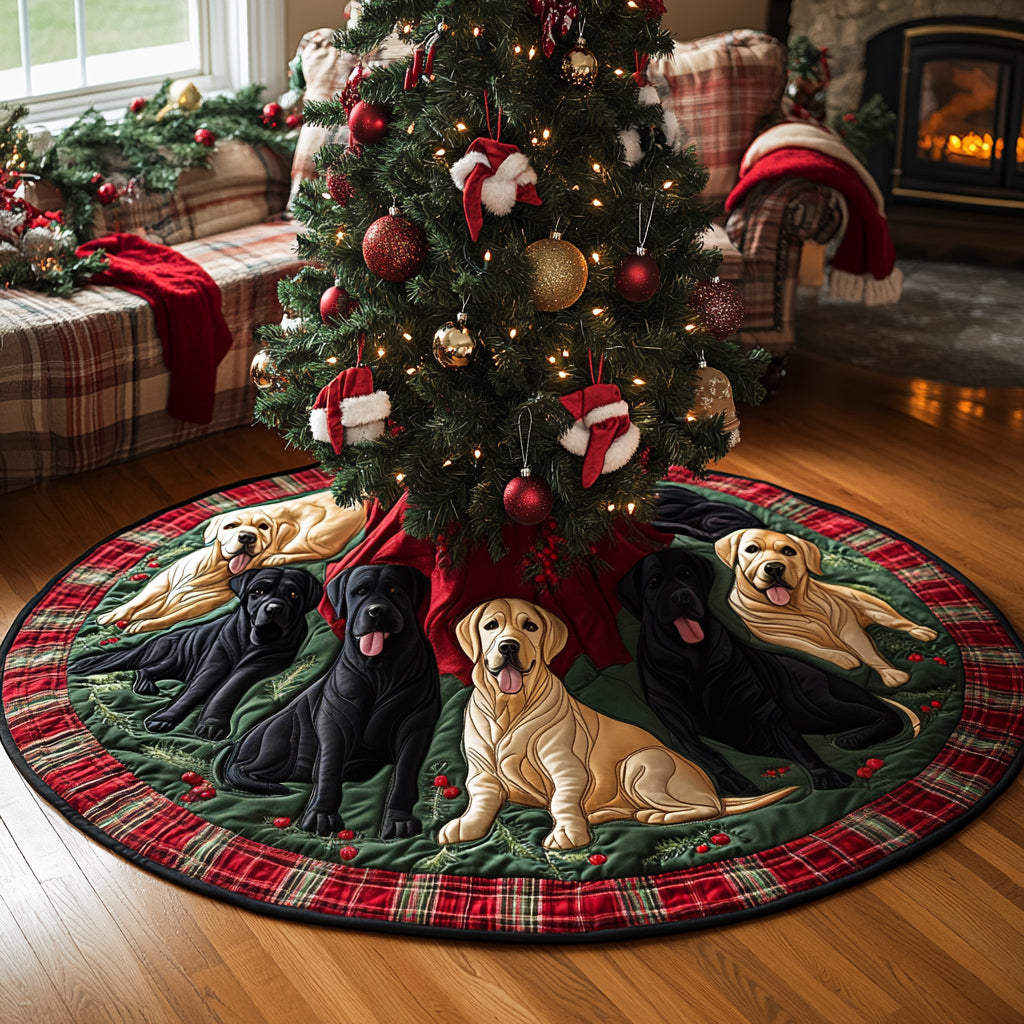 Holiday Retriever Christmas Quilted Tree Skirt-Myprintsy
