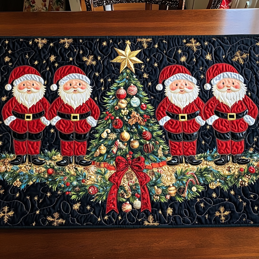 Holiday Santa Stroll Quilted Table Runner VTQ-Myprintsy