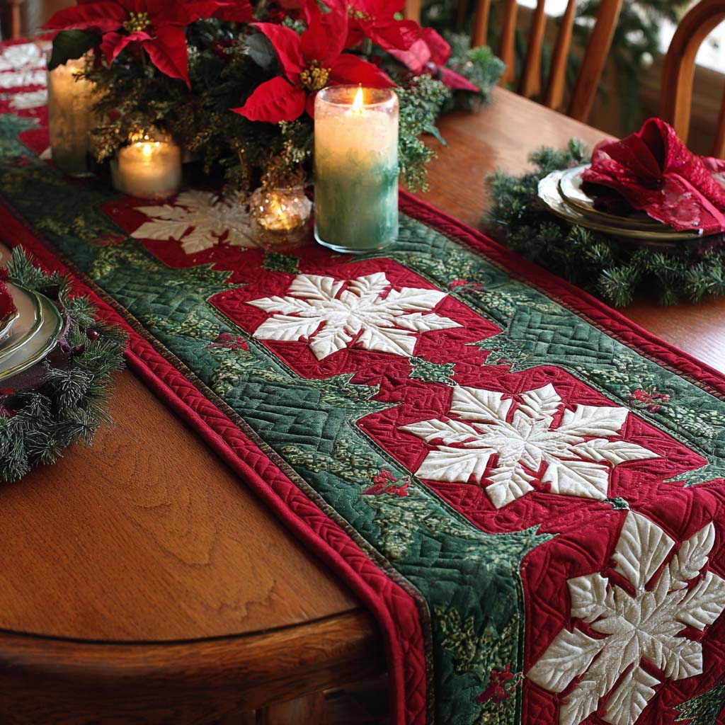 Holiday Snowflake Charm Quilted Table Runner VTQ-Myprintsy