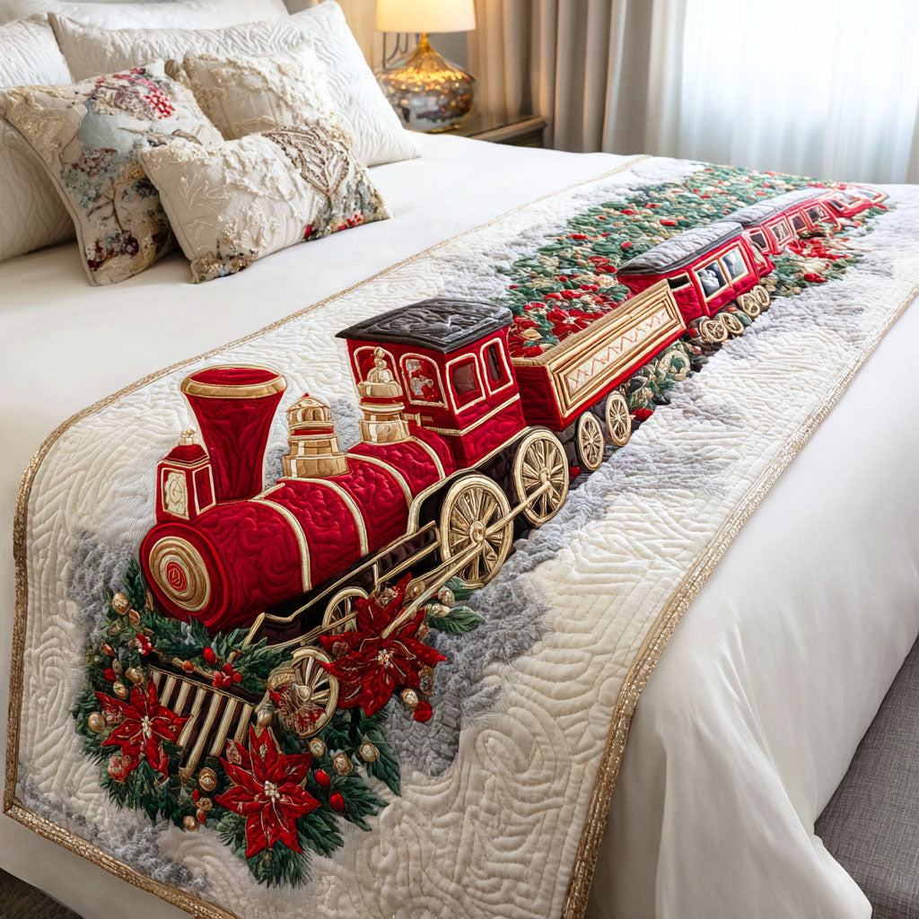 Holiday Steam Engine Quilted Bed Runner VTQ-Myprintsy