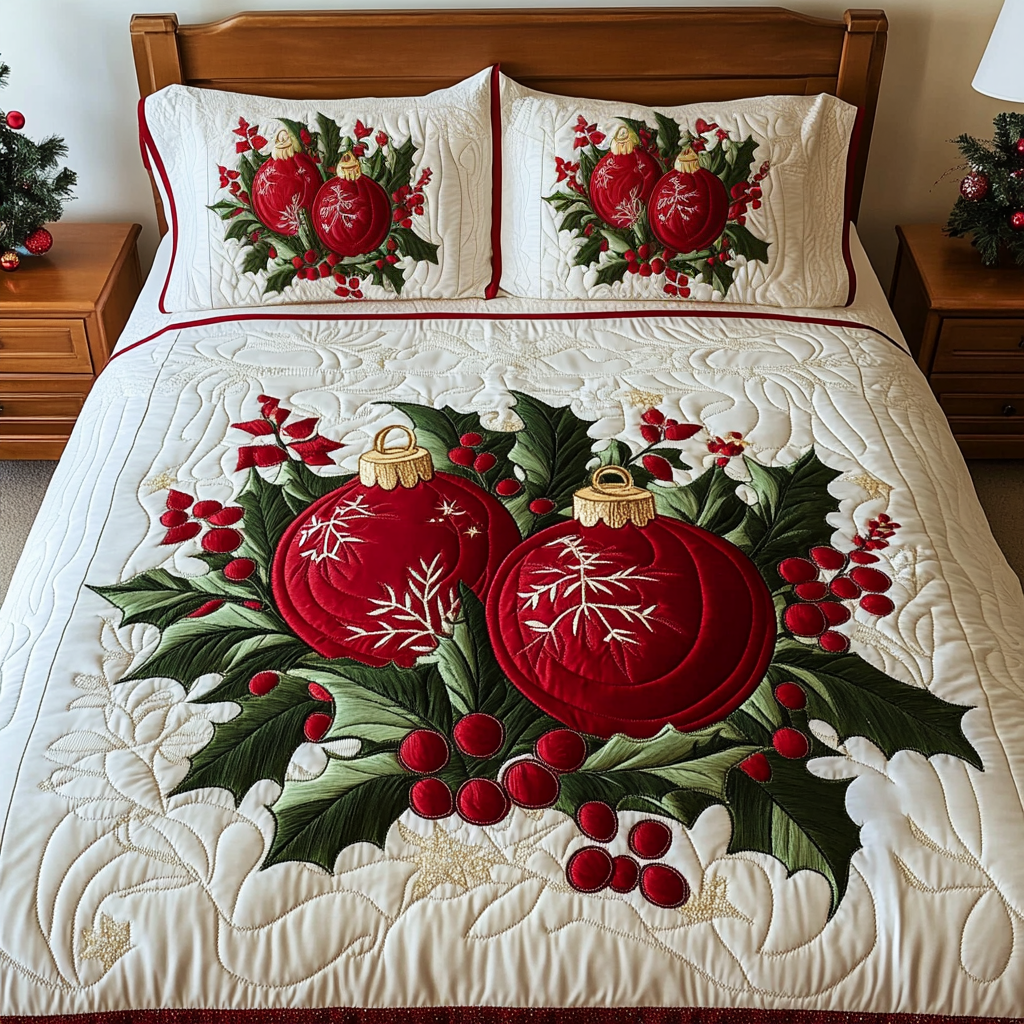 Holly Berry Bliss -Piece Quilted Bedding Set VH VTQ-Myprintsy