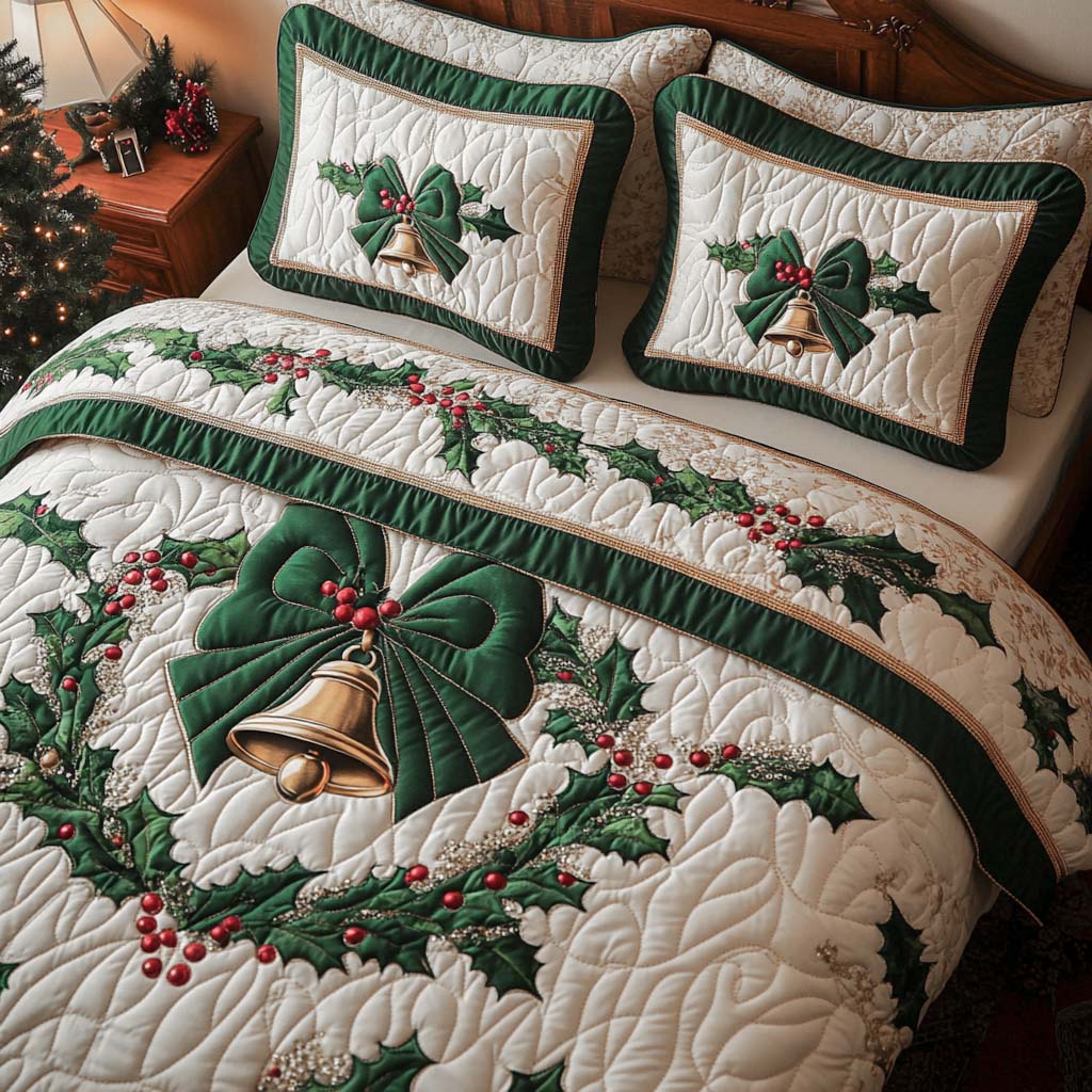 Holly Bow Harmony -Piece Quilted Bedding Set VTQ-Myprintsy