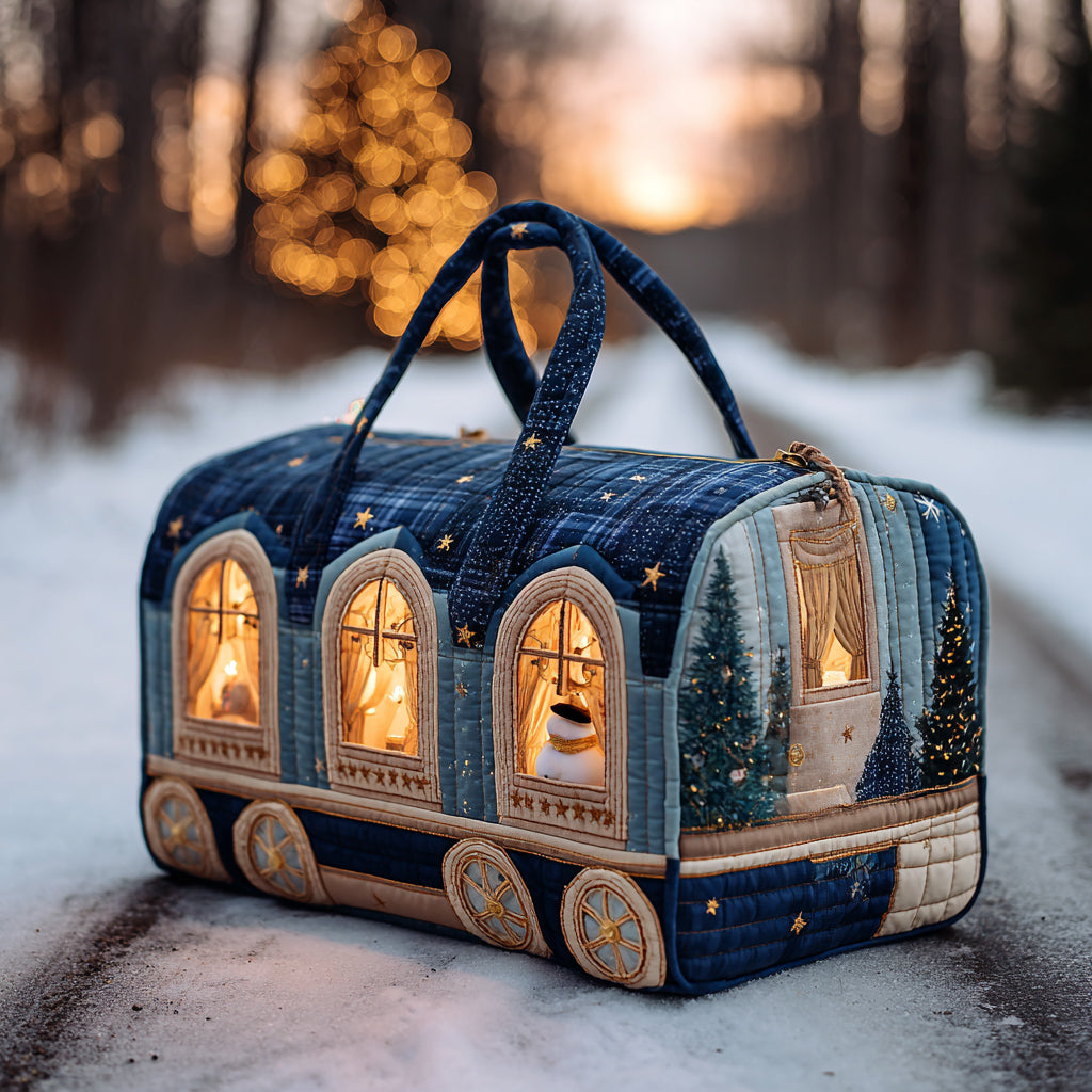 Holly Christmas Train Quilted Duffle Bag VTQ-Myprintsy