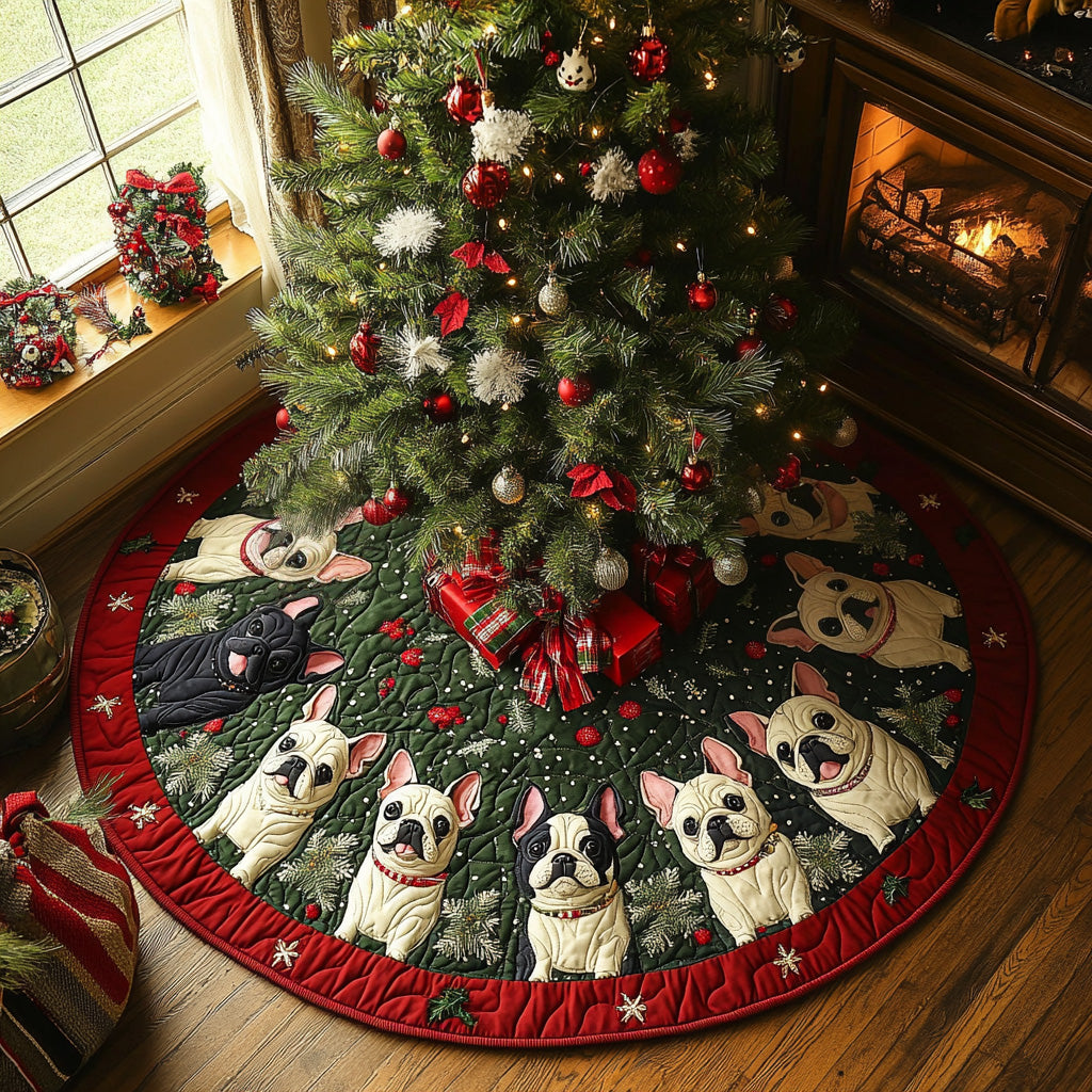 Holly Frenchie Glow Quilted Christmas Tree Skirt VTQ-Myprintsy