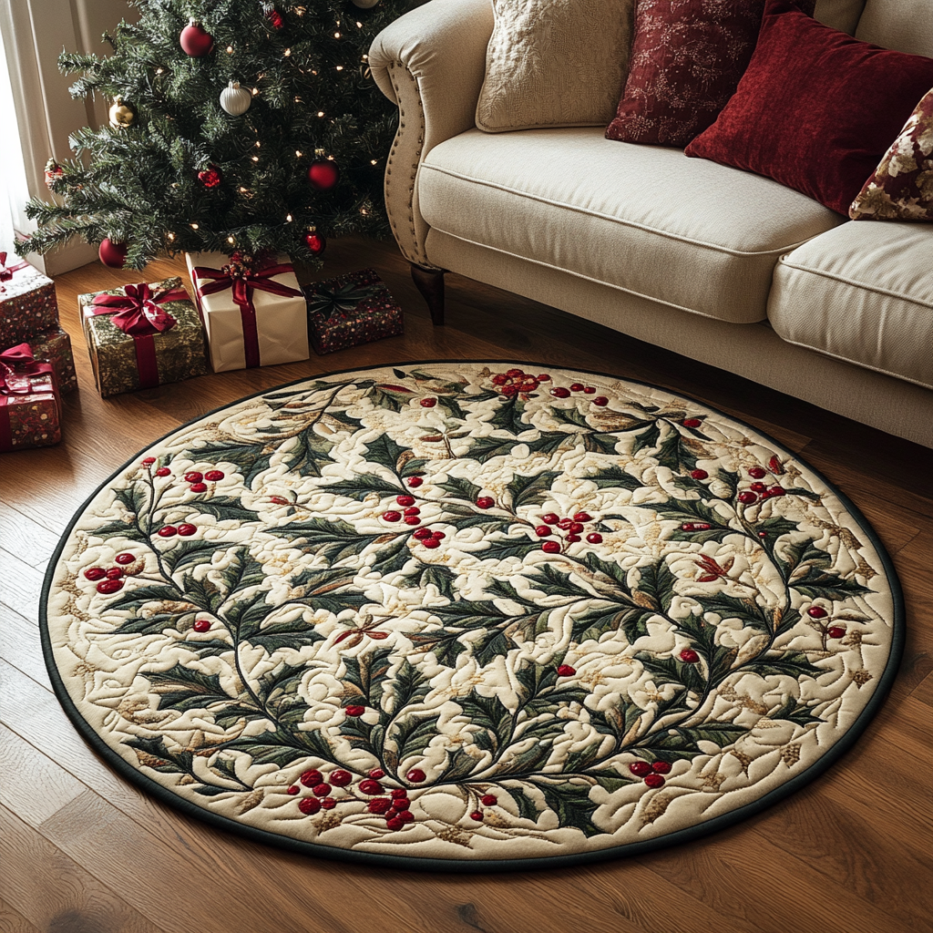 Holly Glow Quilted Round Mat VTQ-Myprintsy