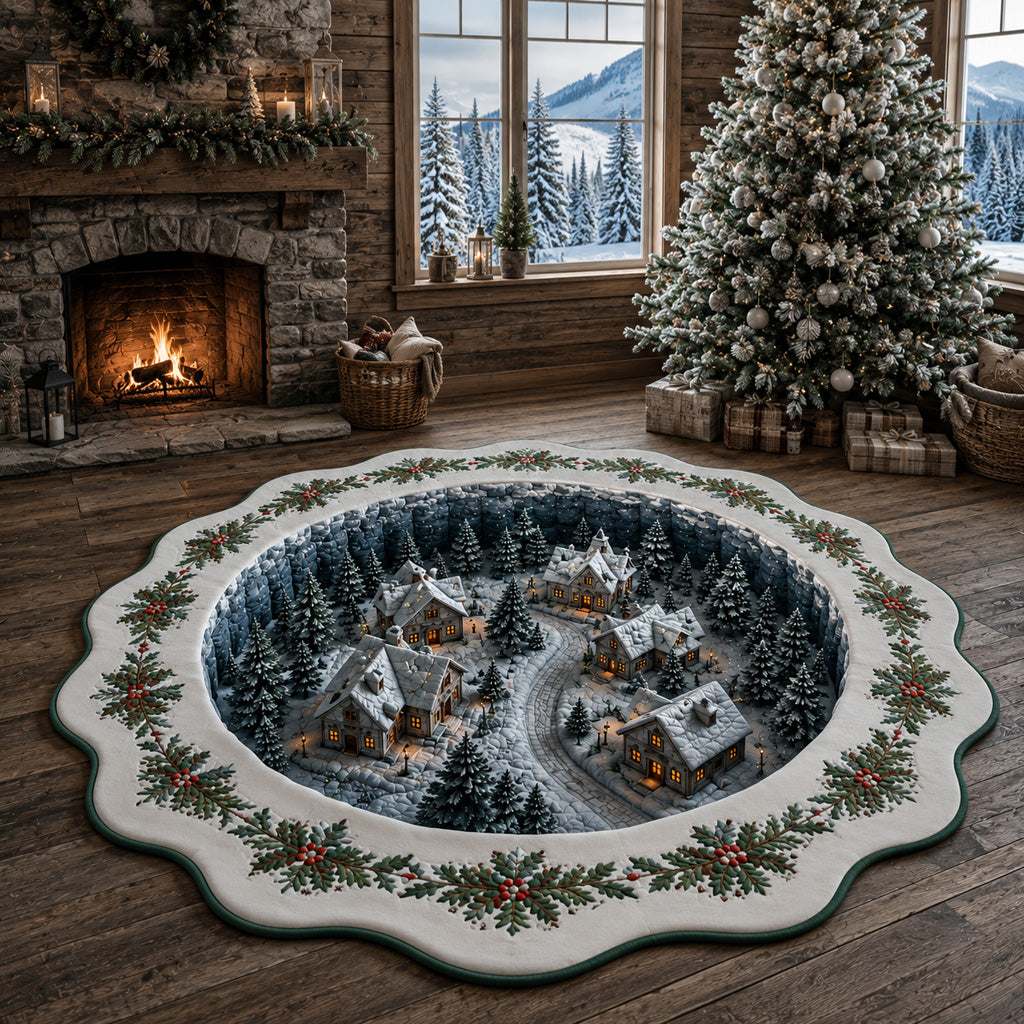 Holly Hearth Village Custom Shape Area Rug VTQ-Myprintsy