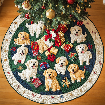 Holly Jolly Golden Chritstmas Quilted Tree Skirt-Myprintsy