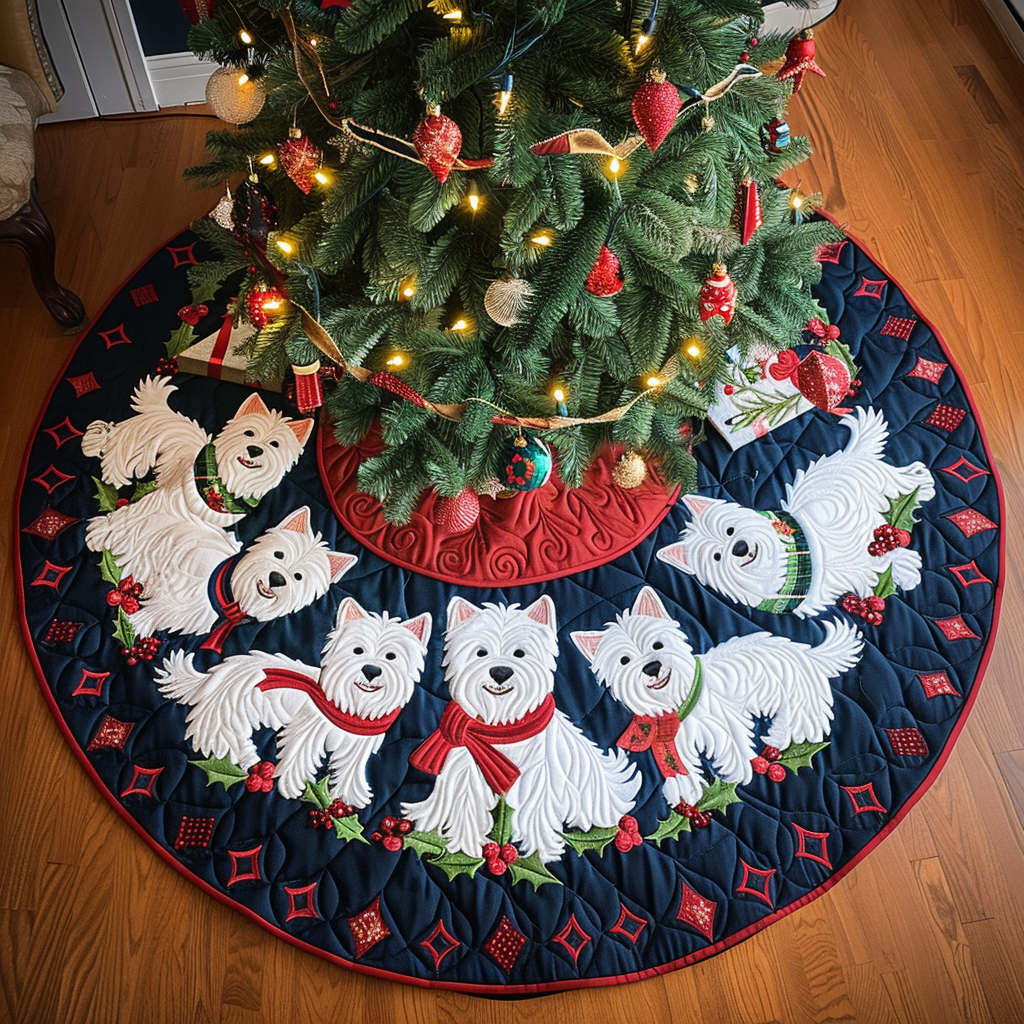 Holly Jolly Westie Christmas Quilted Tree Skirt VTQ-Myprintsy