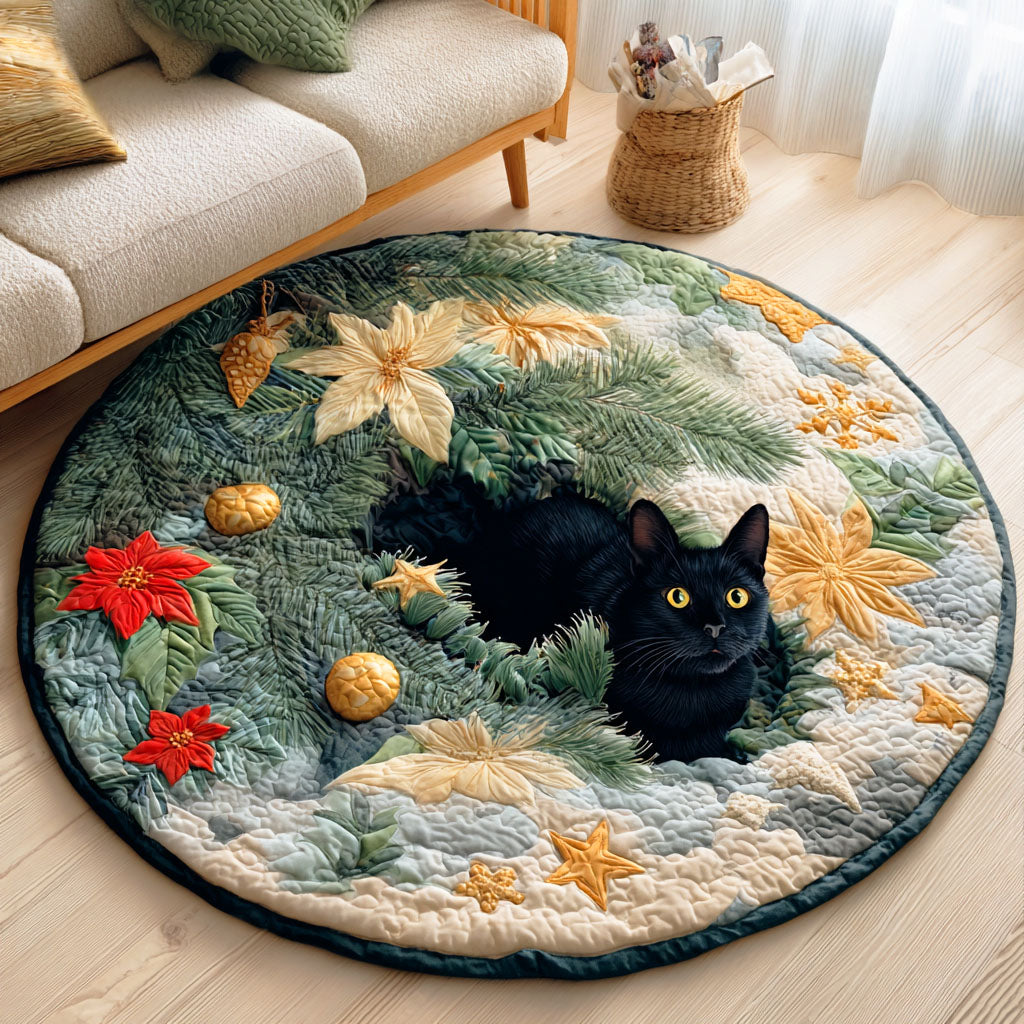 Holly Night Cat Quilted Round Mat VTQ-Myprintsy