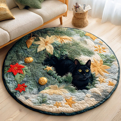 Holly Night Cat Quilted Round Mat VTQ-Myprintsy