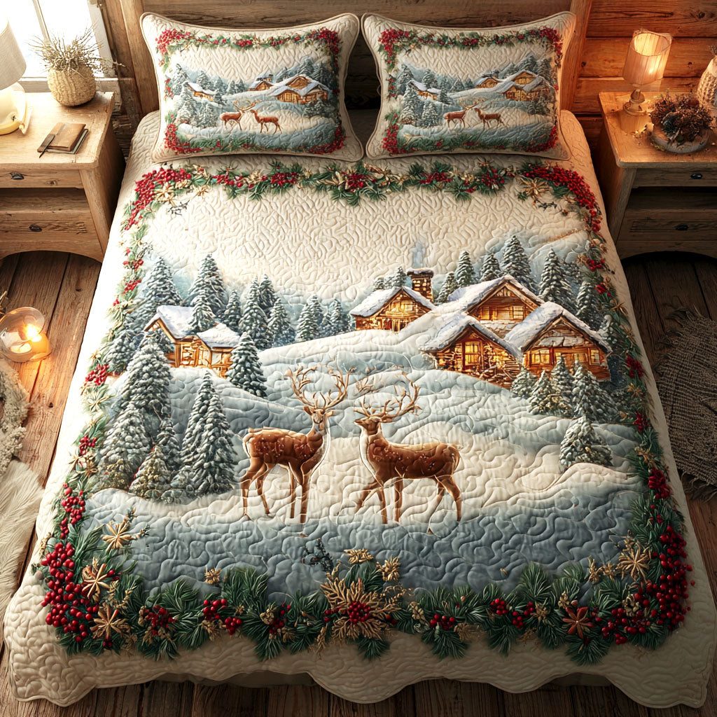 Holly Reindeer -Piece Quilted Bedding Set VTQ-Myprintsy