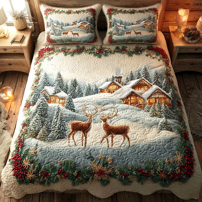 Holly Reindeer -Piece Quilted Bedding Set VTQ-Myprintsy