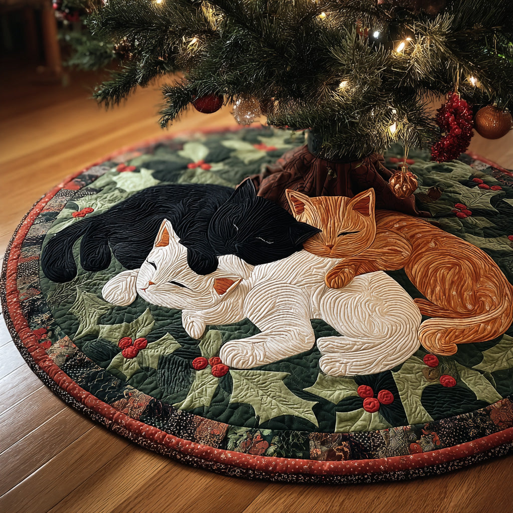 Holly Trio Christmas Quilted Tree Skirt-Myprintsy