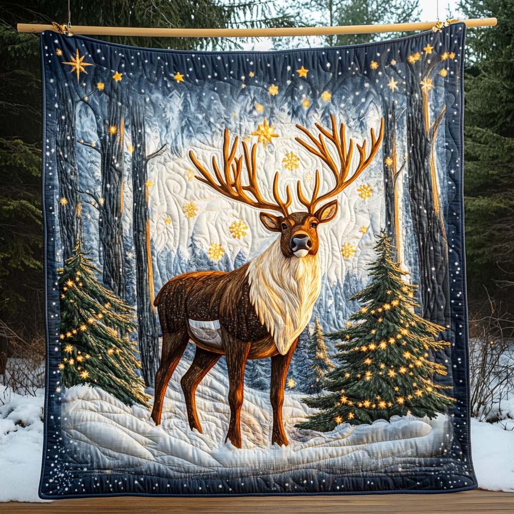 Holly Wreath Stag Quilted Blanket VTQ-Myprintsy