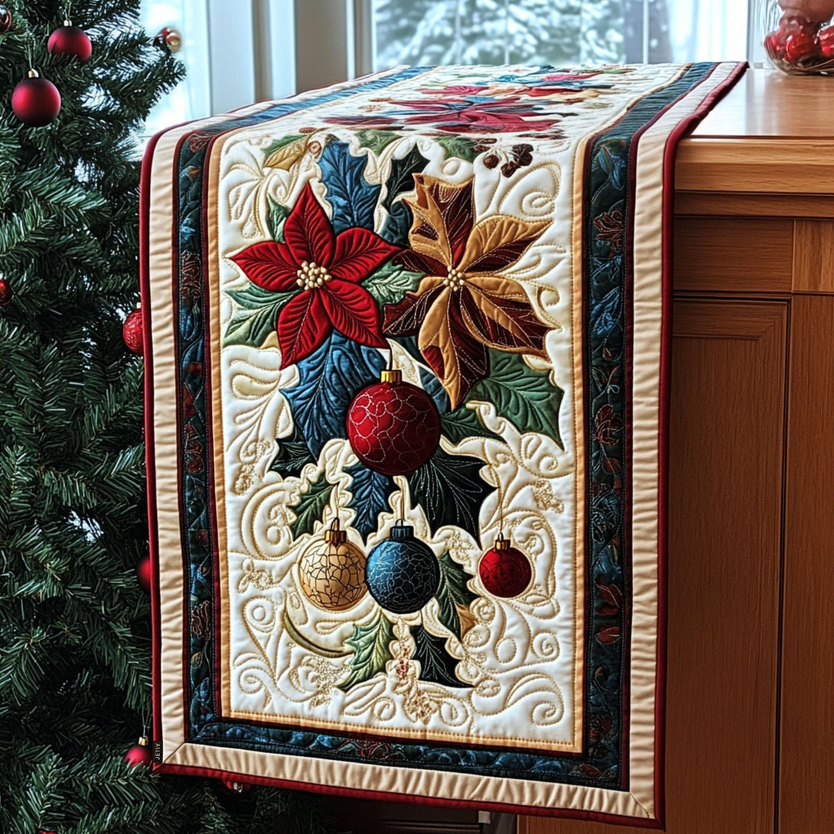 Holly and Cheer Quilted Table Runner VTQ-Myprintsy