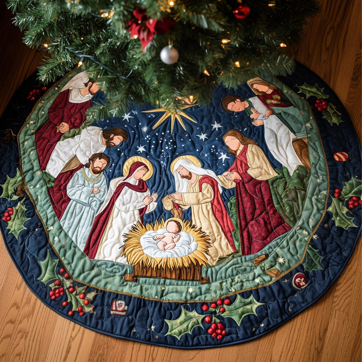 Holy Gathering Quilted Christmas Tree Skirt VTQ-Myprintsy