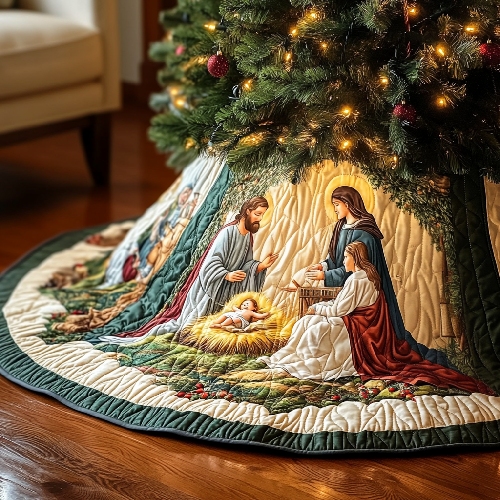 Holy Night Christmas Quilted Tree Skirt VH VTQ-Myprintsy
