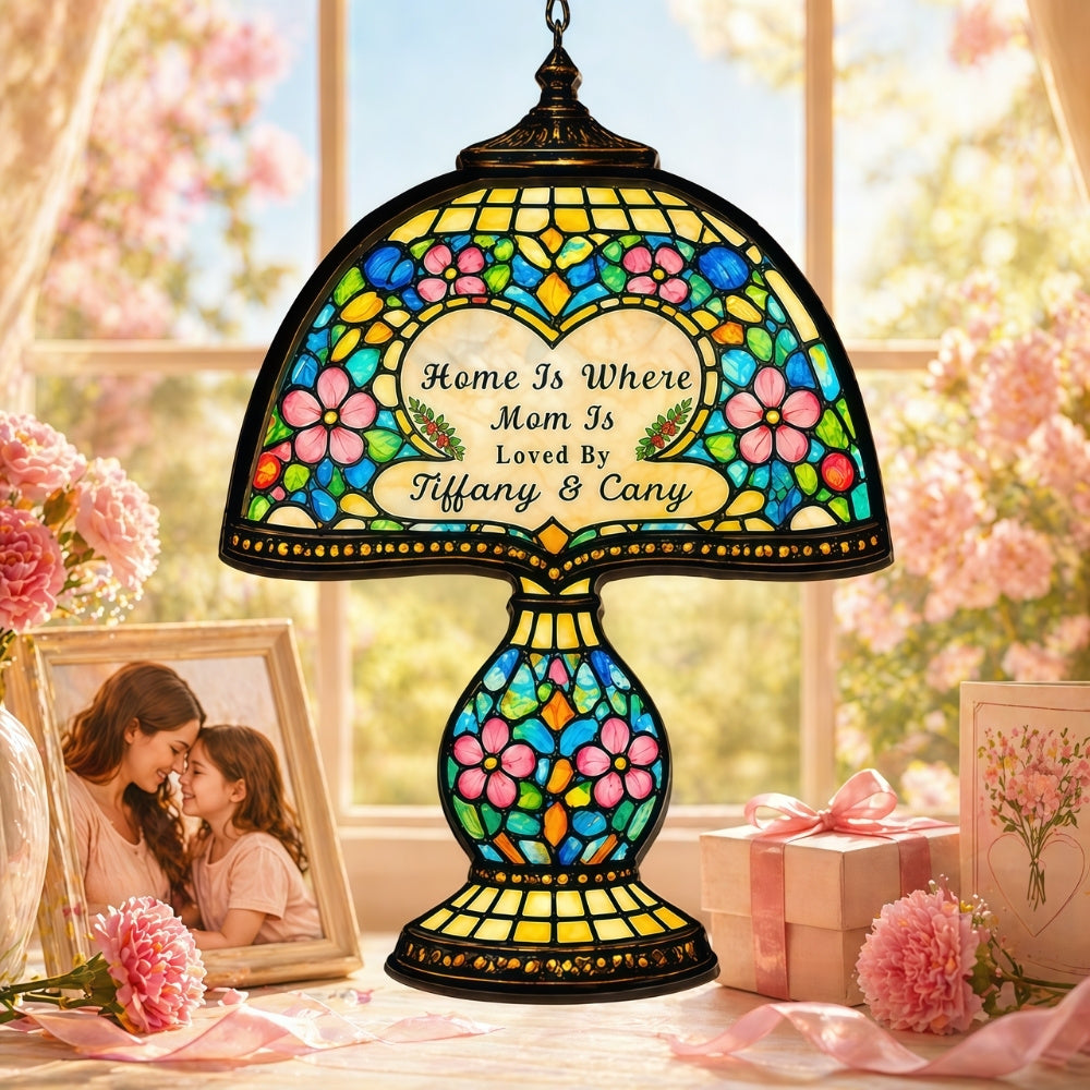 Home Is Where Mom Is- Personalized Tiffany Style Window Hanging Suncatcher, Best Mother's Day Gifts for Mom-Myprintsy