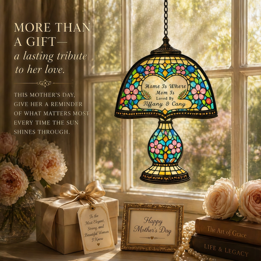 Home Is Where Mom Is- Personalized Tiffany Style Window Hanging Suncatcher, Best Mother's Day Gifts for Mom-Myprintsy