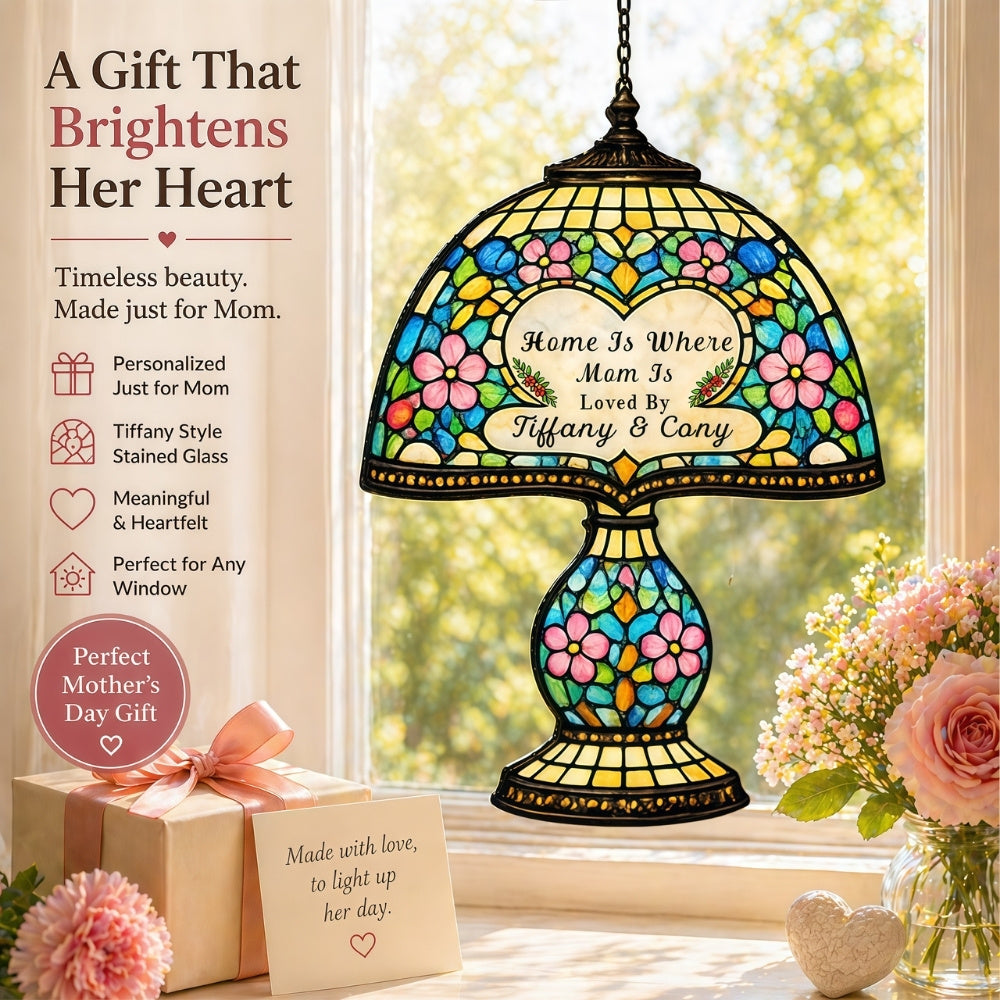 Home Is Where Mom Is- Personalized Tiffany Style Window Hanging Suncatcher, Best Mother's Day Gifts for Mom-Myprintsy