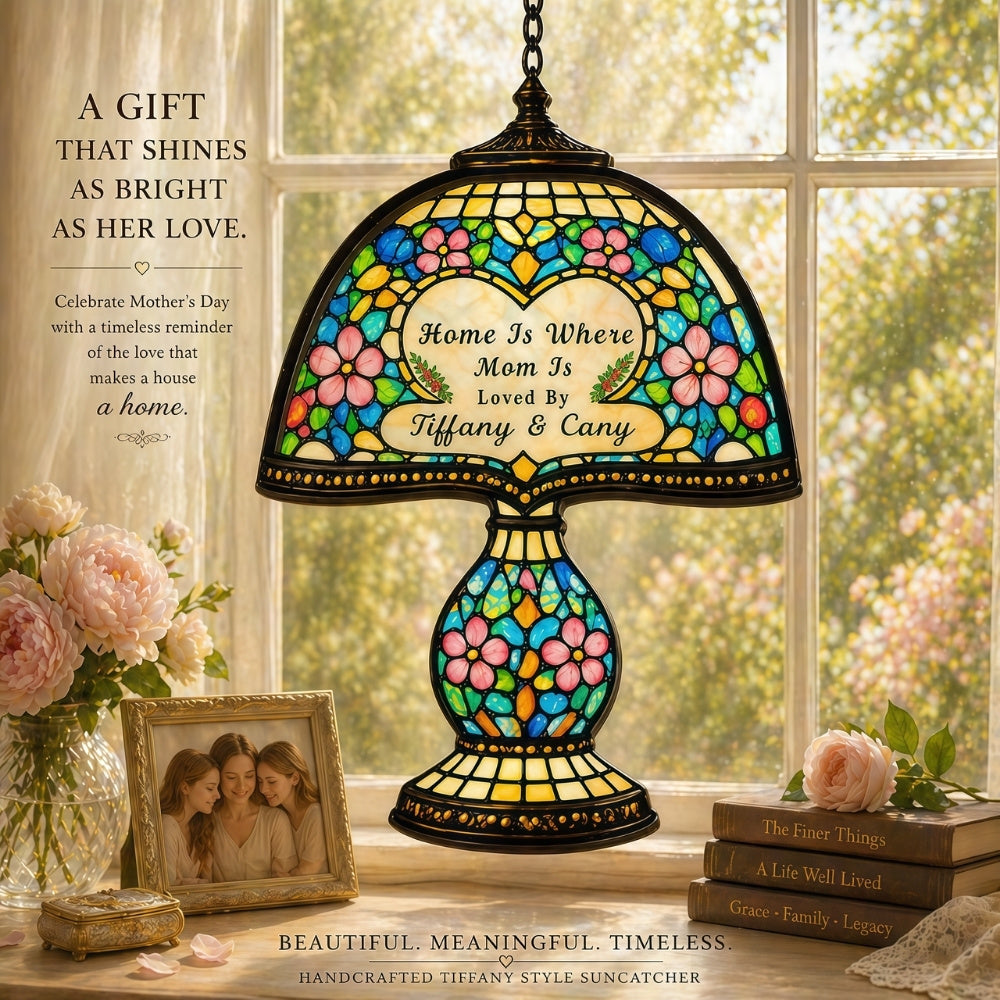 Home Is Where Mom Is- Personalized Tiffany Style Window Hanging Suncatcher, Best Mother's Day Gifts for Mom-Myprintsy