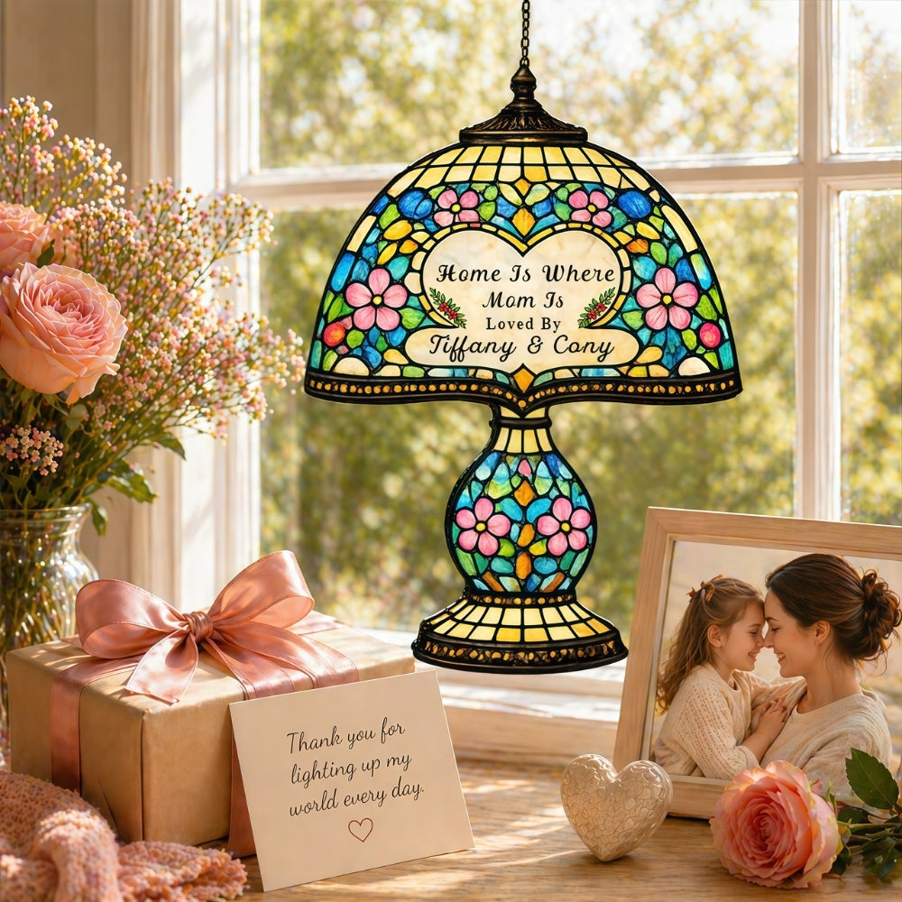 Home Is Where Mom Is- Personalized Tiffany Style Window Hanging Suncatcher, Best Mother's Day Gifts for Mom-Myprintsy