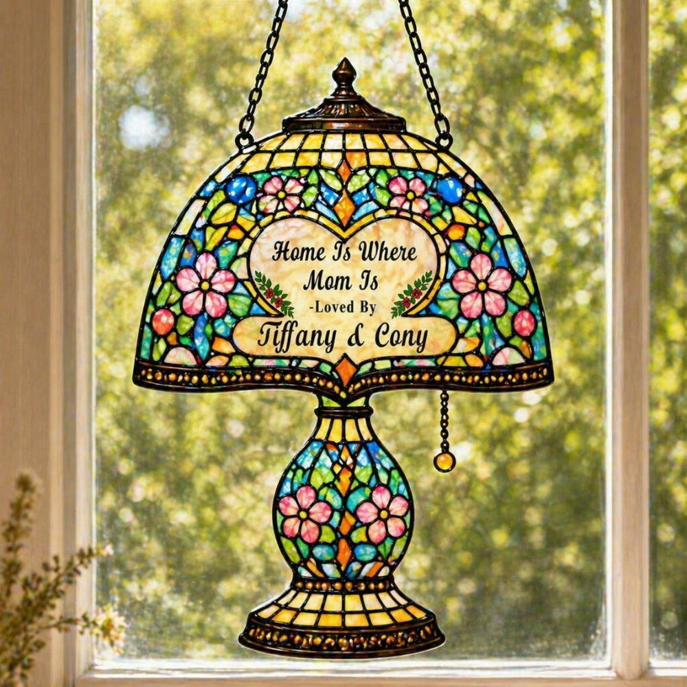 Home Is Where Mom Is- Personalized Tiffany Style Window Hanging Suncatcher, Best Mother's Day Gifts for Mom-Myprintsy