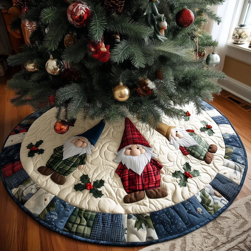 Homestead Gnomes Christmas Quilted Tree Skirt-Myprintsy