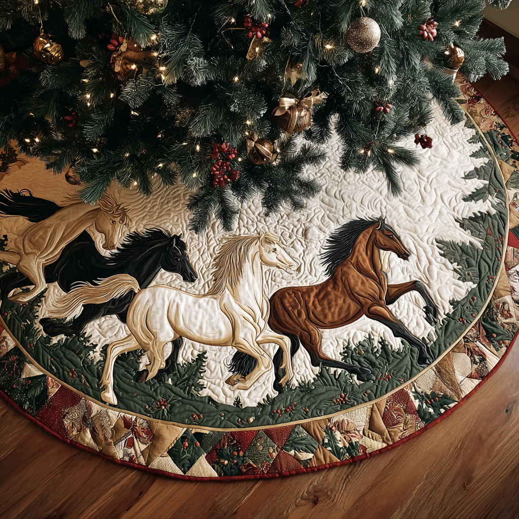 Horse Charm Christmas Quilted Tree Skirt-Myprintsy
