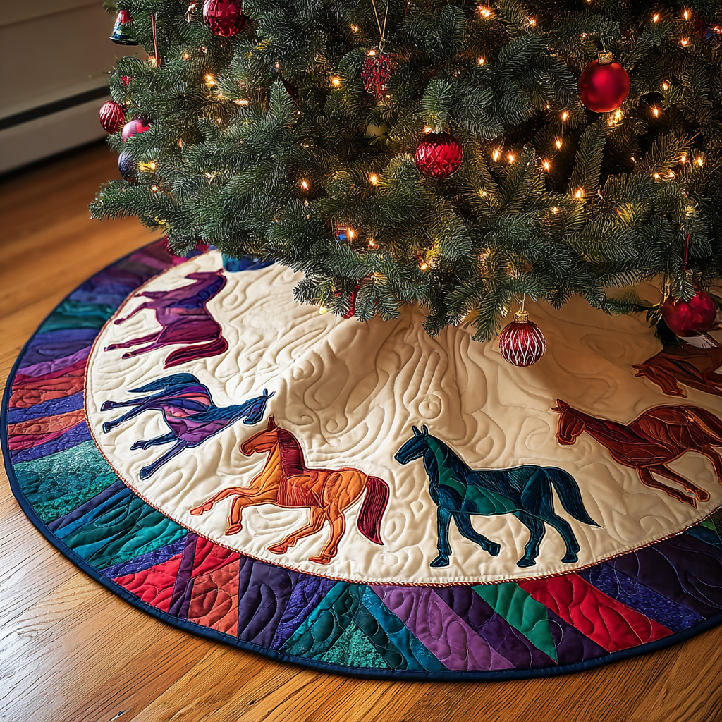 Horse Light Christmas Quilted Tree Skirt-Myprintsy