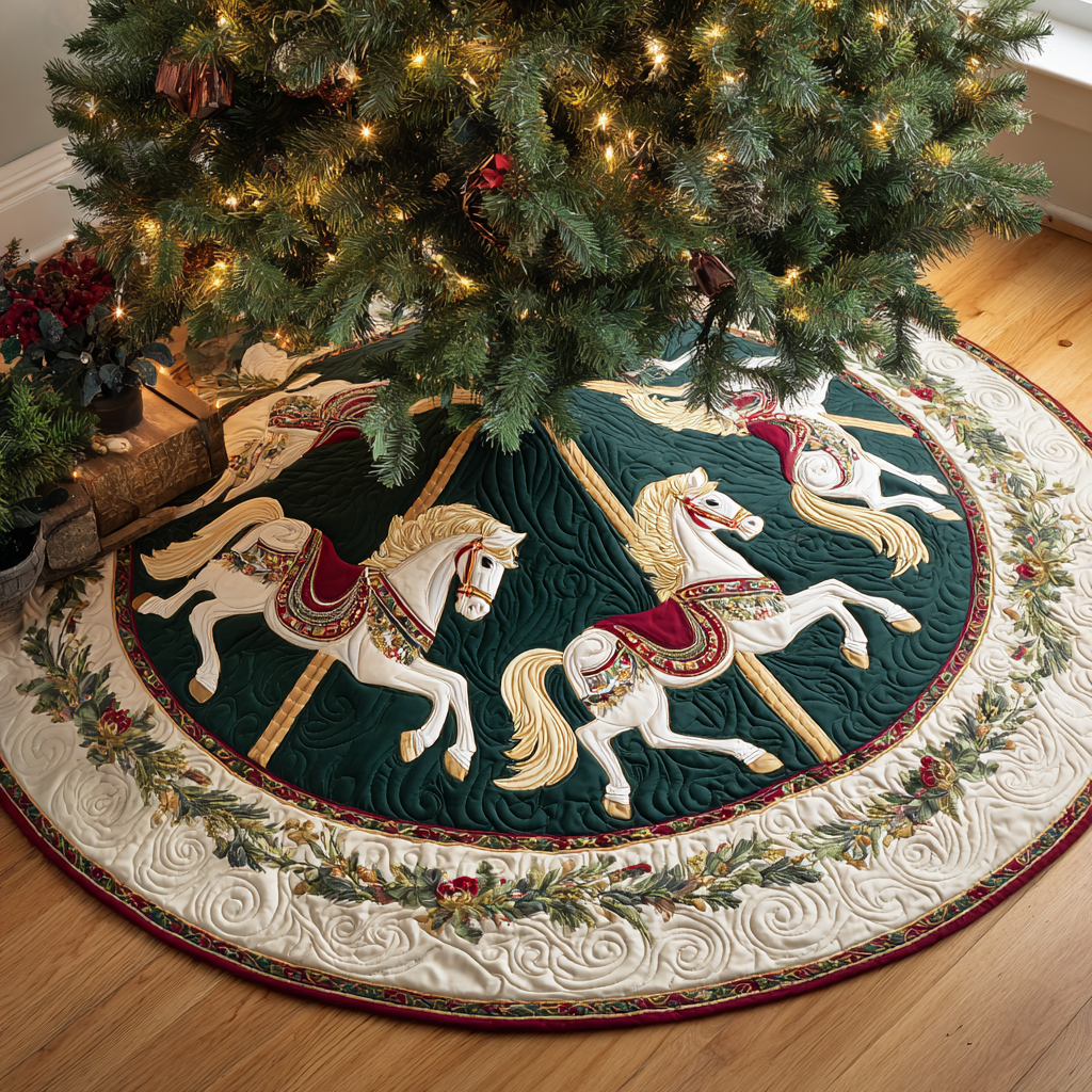 Horse Magic Christmas Quilted Tree Skirt-Myprintsy