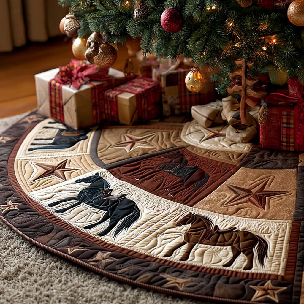 Horse Star Christmas Quilted Tree Skirt-Myprintsy