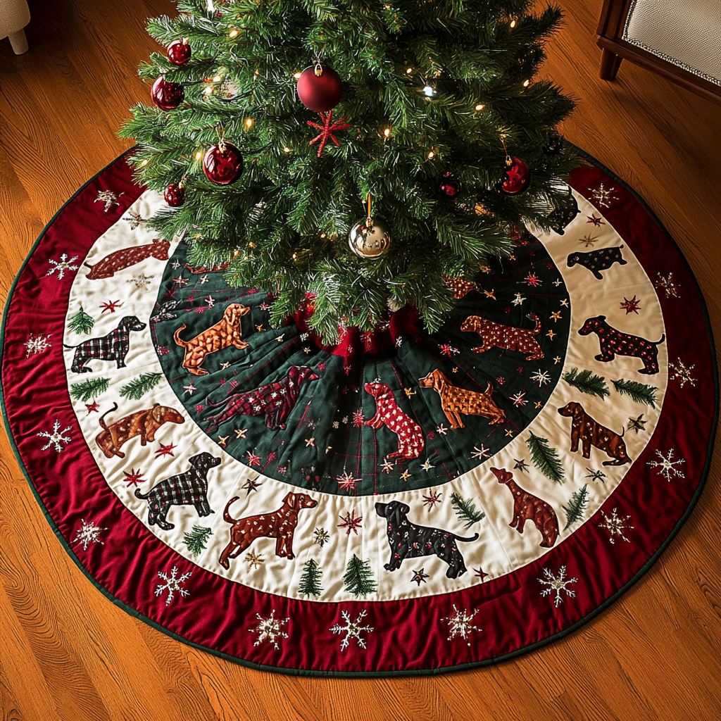 Hot Dog Happiness Christmas Quilted Tree Skirt-Myprintsy
