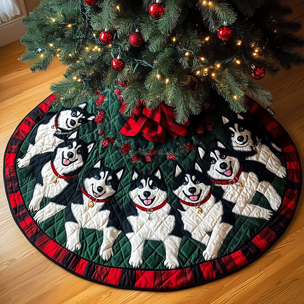 Howling Holiday Huskies Quilted Christmas Tree Skirt-Myprintsy