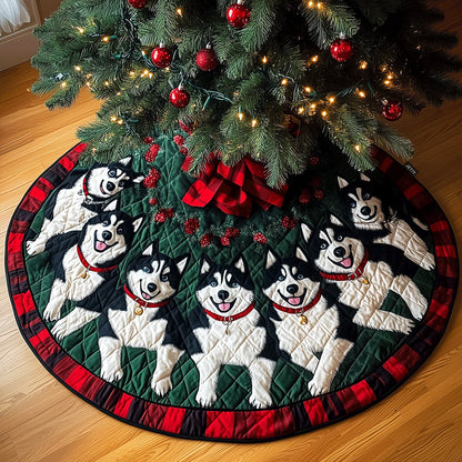 Howling Holiday Huskies Quilted Christmas Tree Skirt-Myprintsy