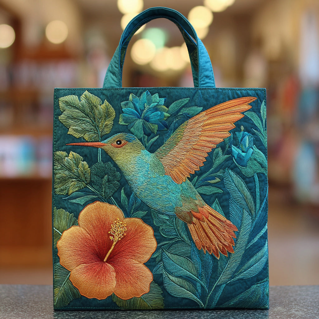 Hummingbird Hibiscus Quilted Tote Bag VTQ-Myprintsy