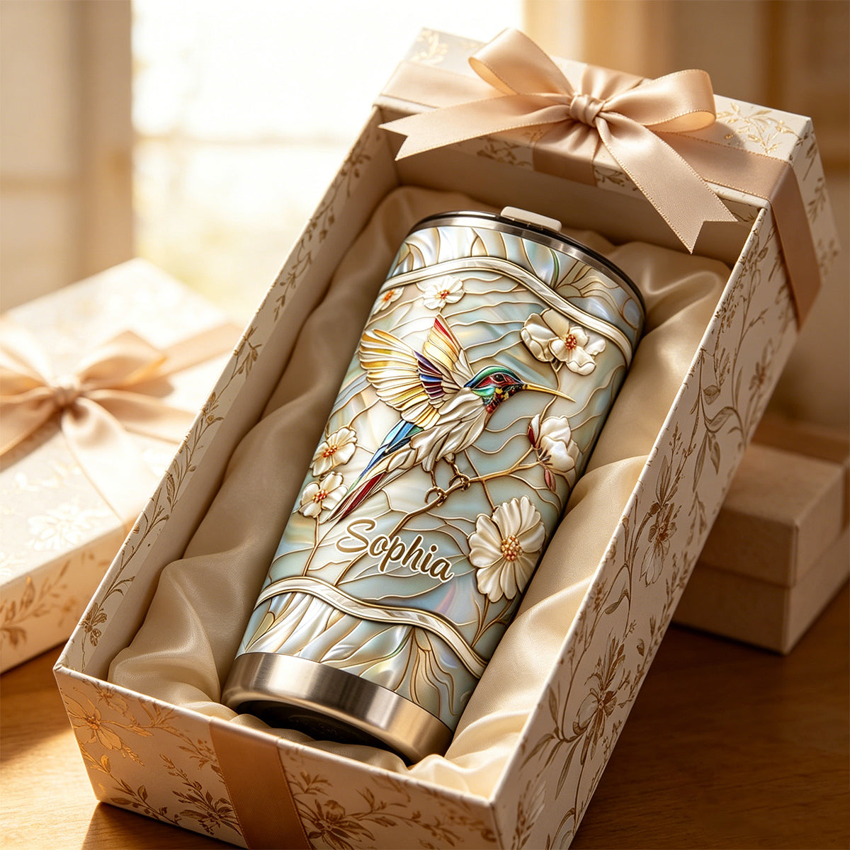 Hummingbird - Personalized Stained Glass Tumbler-Myprintsy