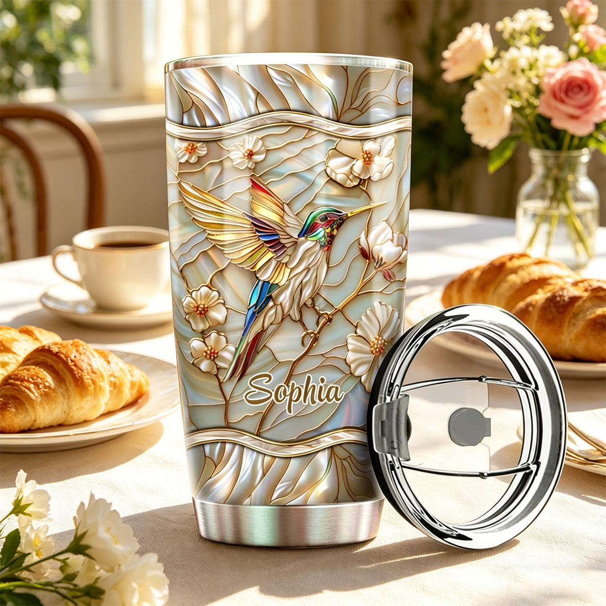 Hummingbird - Personalized Stained Glass Tumbler-Myprintsy