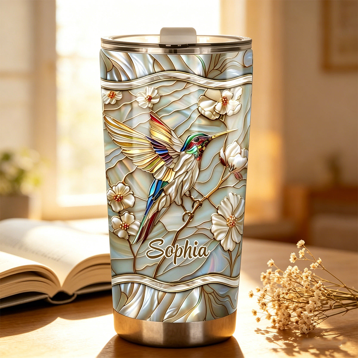 Hummingbird - Personalized Stained Glass Tumbler-Myprintsy