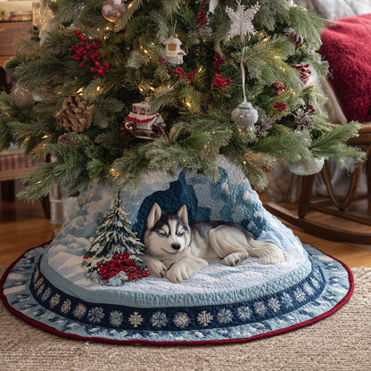 Husky Arctic Eve Christmas Quilted Tree Skirt-Myprintsy