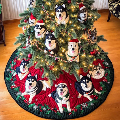 Husky Paws Christmas Quilted Tree Skirt-Myprintsy