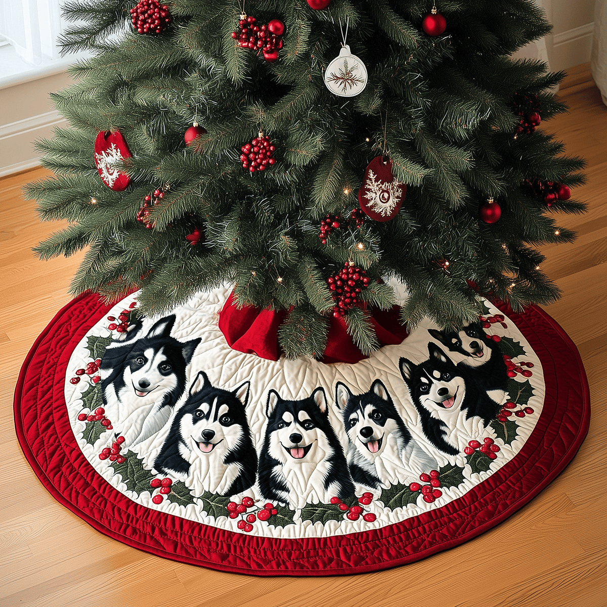 Husky Winter Wonderland Quilted Christmas Tree Skirt-Myprintsy