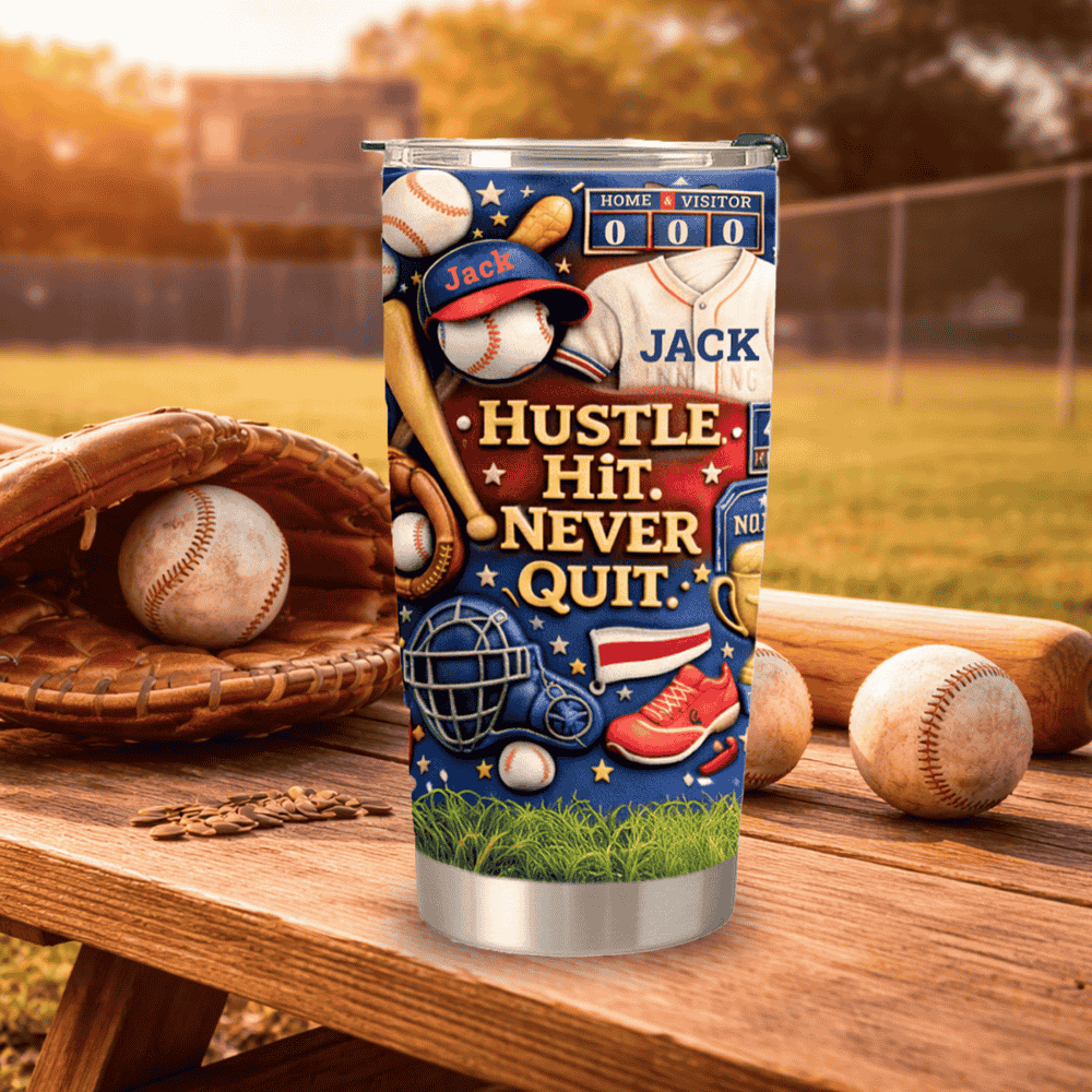 Hustle Hit Never Quite - Personalized Baseball Tumbler Cup, Gifts For Baseball Players-Myprintsy