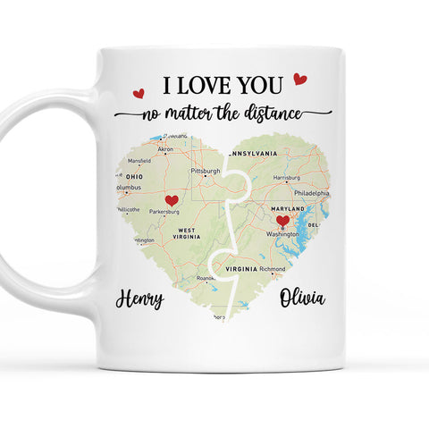 I Love You No Matter The Distance Map - Personalized Coffee Mug-Myprintsy