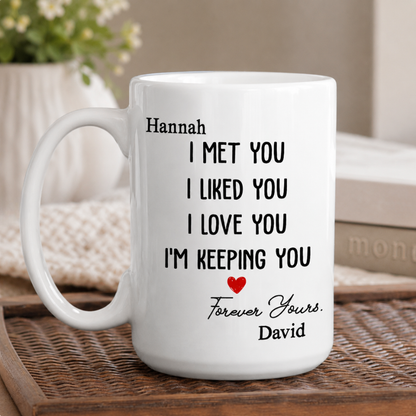 I Met You, I Liked You, I Love You, I'm Keeping You - Personalized Ceramic Mug-Myprintsy