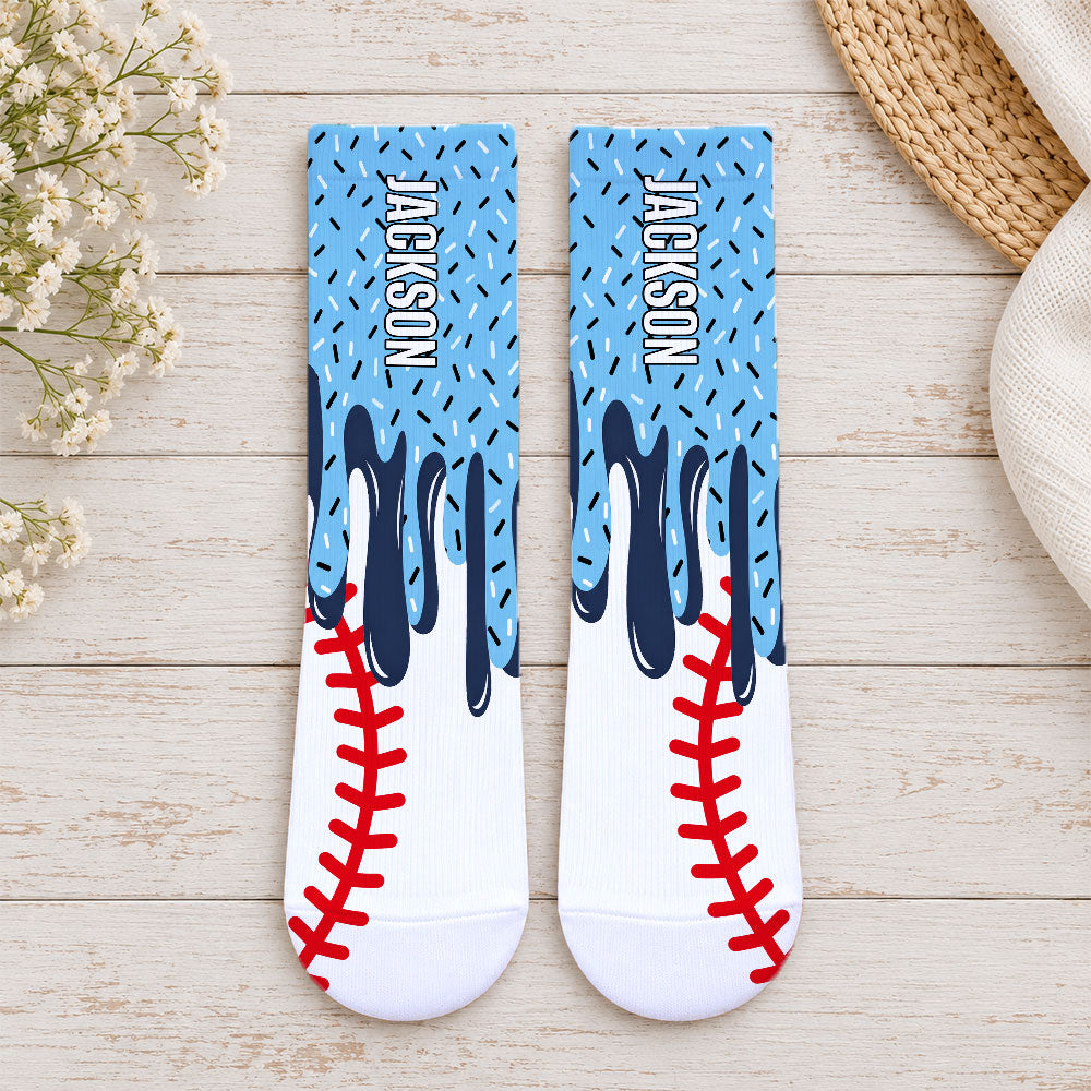 Icecream Drip Design For Baseball, Basketball, American Football, Hockey, Soccer Lover - Personalized Full Print Socks-Myprintsy