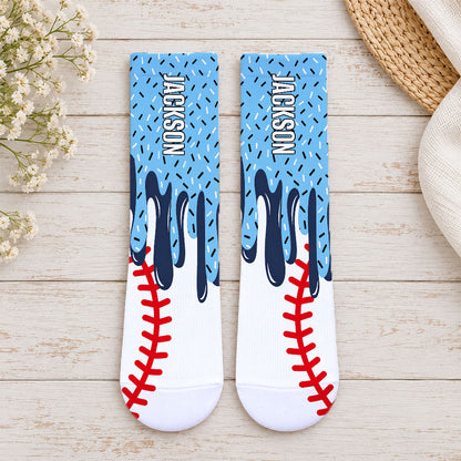 Icecream Drip Design For Baseball, Basketball, American Football, Hockey, Soccer Lover - Personalized Full Print Socks-Myprintsy