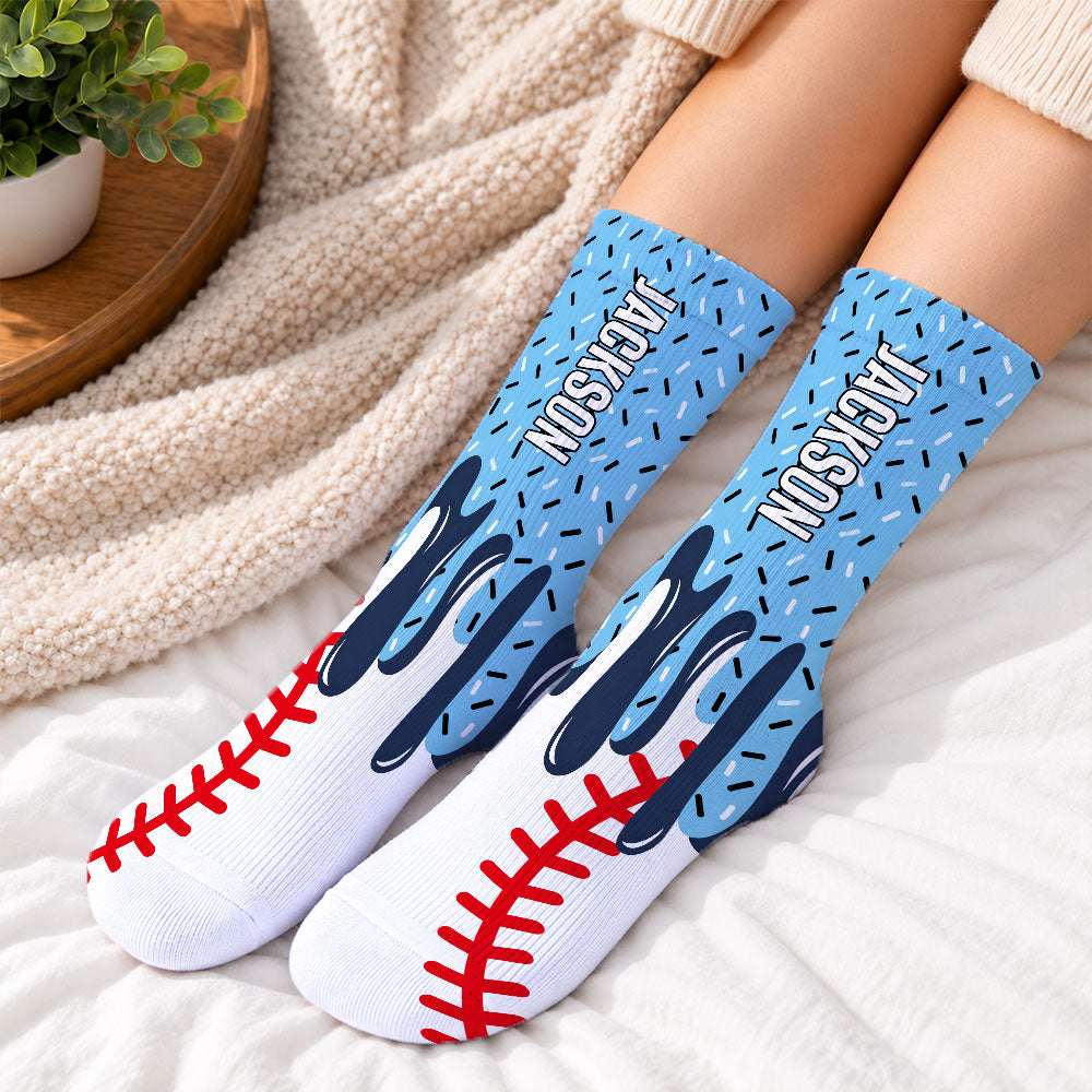 Icecream Drip Design For Baseball, Basketball, American Football, Hockey, Soccer Lover - Personalized Full Print Socks-Myprintsy