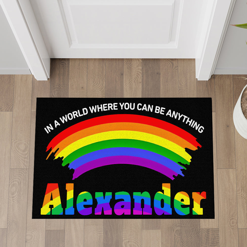 In A World Where You Can Be Anything - Personalized Doormat-Myprintsy